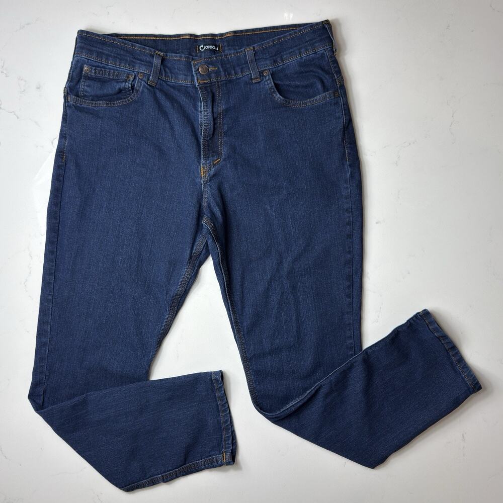 Origin Jeans Mens 36x30 Blue Straight Fit Dark Wash Stretch Denim Pants Made USA